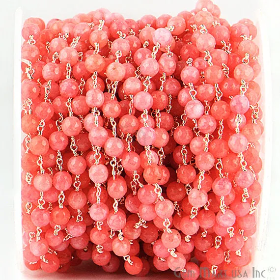GemmartUSA Necklaces Pink Peach Jade Beads Silver Plated Wire Wrapped Rosary Chain GemmartUSA Necklaces Pink Peach Jade Beads Silver Plated Wire Wrapped Rosary Chain