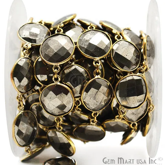 GemMartUSA Necklaces Pyrite Round 14mm Gold Plated Bezel Continuous Connector Chain GemMartUSA Necklaces Pyrite Round 14mm Gold Plated Bezel Continuous Connector Chain