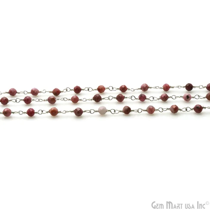 GemMartUSA Necklaces Strawberry Quartz Faceted 335mm Silver Wire Wrapped Beads Rosary Chain