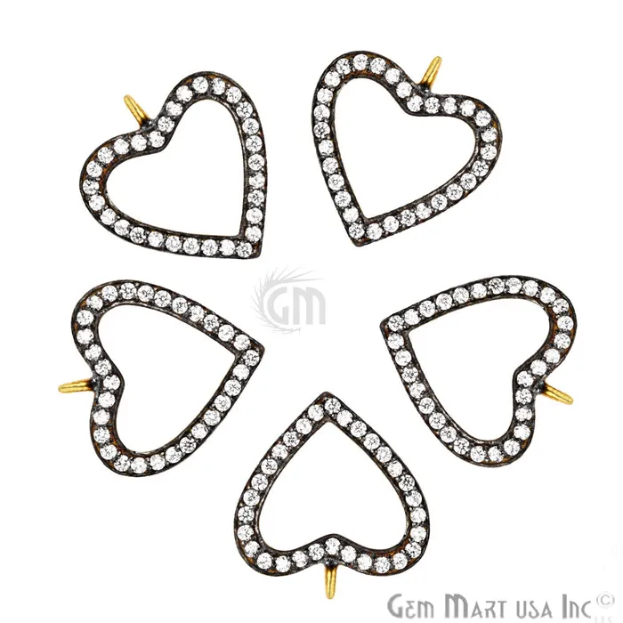 Heart Cubic Zircon Pave Charm Gold Vermeil Charm For Bracelet Pendants GemMartUSA Bracelets