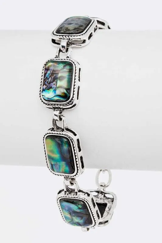 LA Jewelry Plaza Bracelets Abalone Square Link Station Toggle Bracelet