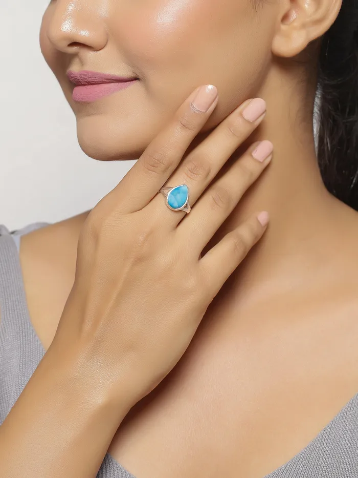 Larimar Solid 925 Sterling Silver Split Shank Ring Jewelry YoTreasure Rings