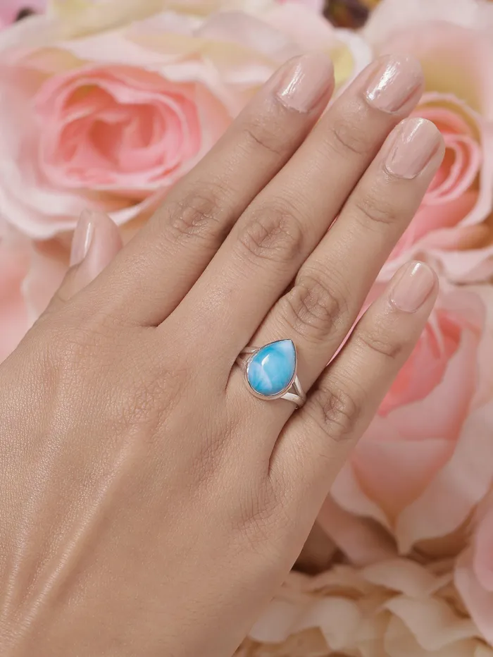 Larimar Solid 925 Sterling Silver Split Shank Ring Jewelry YoTreasure Rings