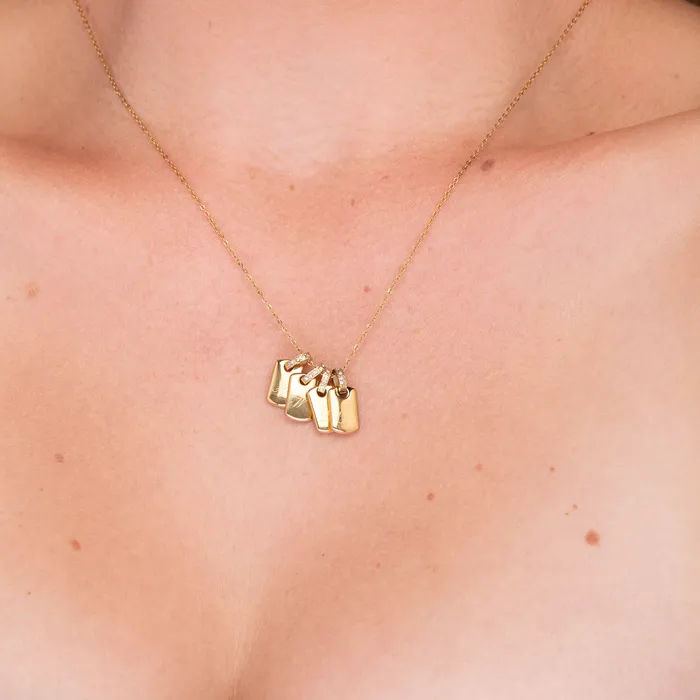 Necklaces Camile Stone Script Initial Letter Engraved Sapphire Tag Pendant