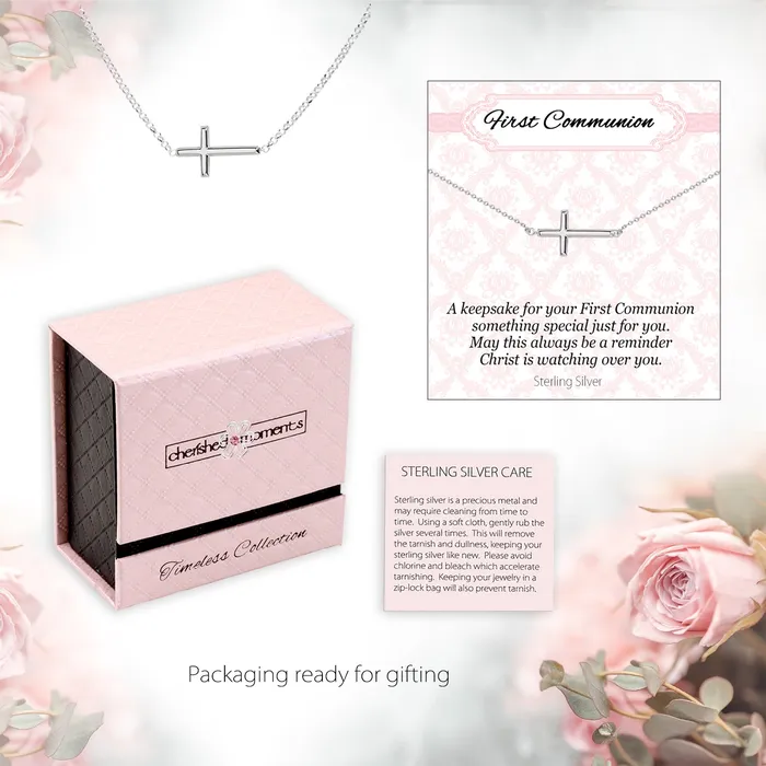 Necklaces Cherished Moments Timeless First Communion Gift For Girls Sideways Cross Necklace