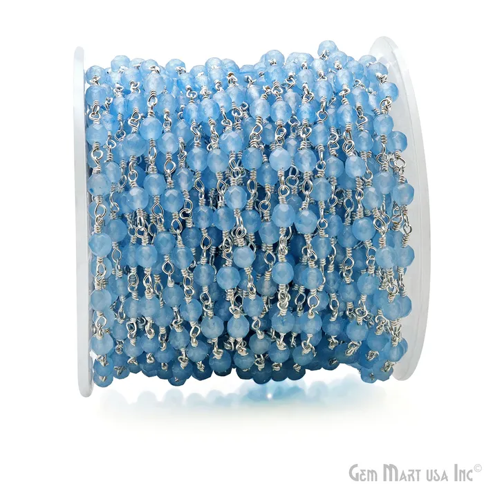 Necklaces GemMartUSA Light Blue Jade Faceted Beads 4mm Silver Plated Wire Wrapped Rosary Chain Necklaces GemMartUSA Light Blue Jade Faceted Beads 4mm Silver Plated Wire Wrapped Rosary Chain