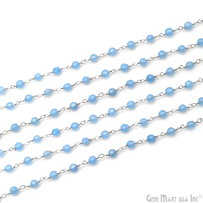 Necklaces GemMartUSA Light Blue Jade Faceted Beads 4mm Silver Plated Wire Wrapped Rosary Chain Necklaces GemMartUSA Light Blue Jade Faceted Beads 4mm Silver Plated Wire Wrapped Rosary Chain
