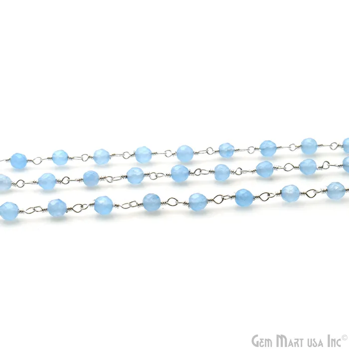 Necklaces GemMartUSA Light Blue Jade Faceted Beads 4mm Silver Plated Wire Wrapped Rosary Chain Necklaces GemMartUSA Light Blue Jade Faceted Beads 4mm Silver Plated Wire Wrapped Rosary Chain