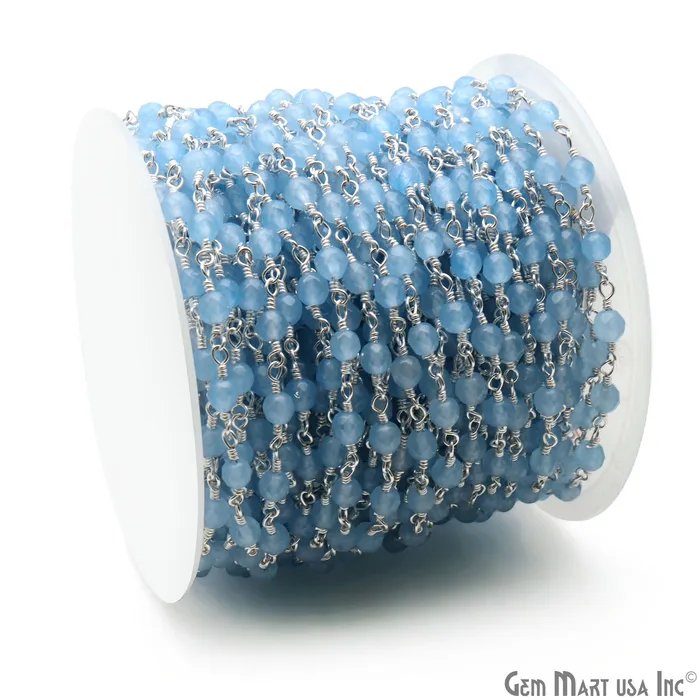 Necklaces GemMartUSA Light Blue Jade Faceted Beads 4mm Silver Plated Wire Wrapped Rosary Chain Necklaces GemMartUSA Light Blue Jade Faceted Beads 4mm Silver Plated Wire Wrapped Rosary Chain