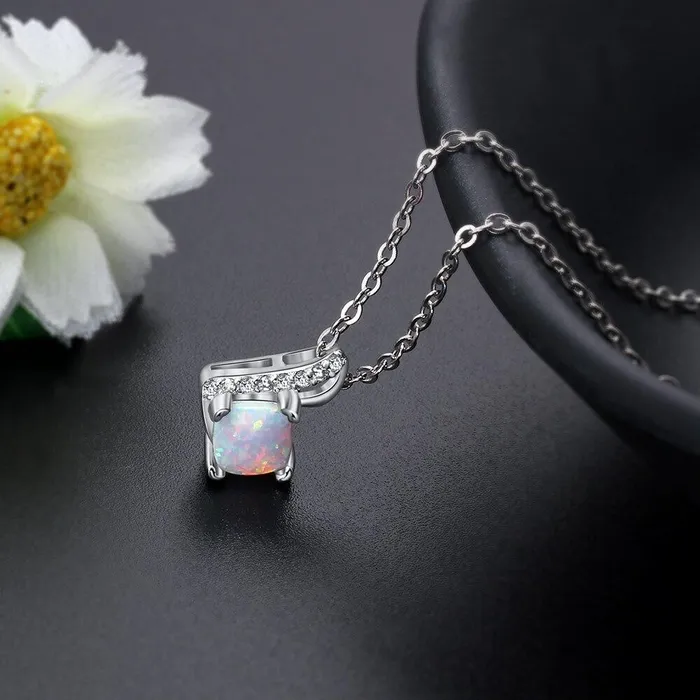 Necklaces Personalized Jewel Women 925 Sterling Silver Necklace with Office Lady Style Opal Stone Pendant Party Jewelry