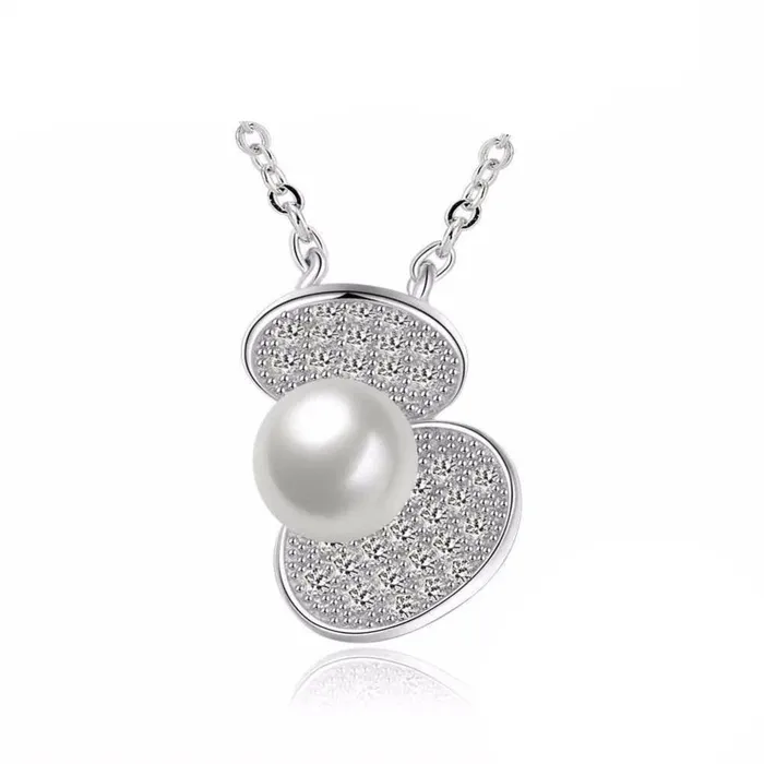 Necklaces Solid Womens 925 Sterling Silver Necklace with Simulated Pearl Shell Design Pendant Trendy Fashion Jewelry for Women Personalized Jewel Necklaces Solid Womens 925 Sterling Silver Necklace with Simulated Pearl Shell Design Pendant Trendy Fashion Jewelry for Women Personalized Jewel