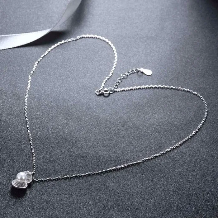 Necklaces Solid Womens 925 Sterling Silver Necklace with Simulated Pearl Shell Design Pendant Trendy Fashion Jewelry for Women Personalized Jewel