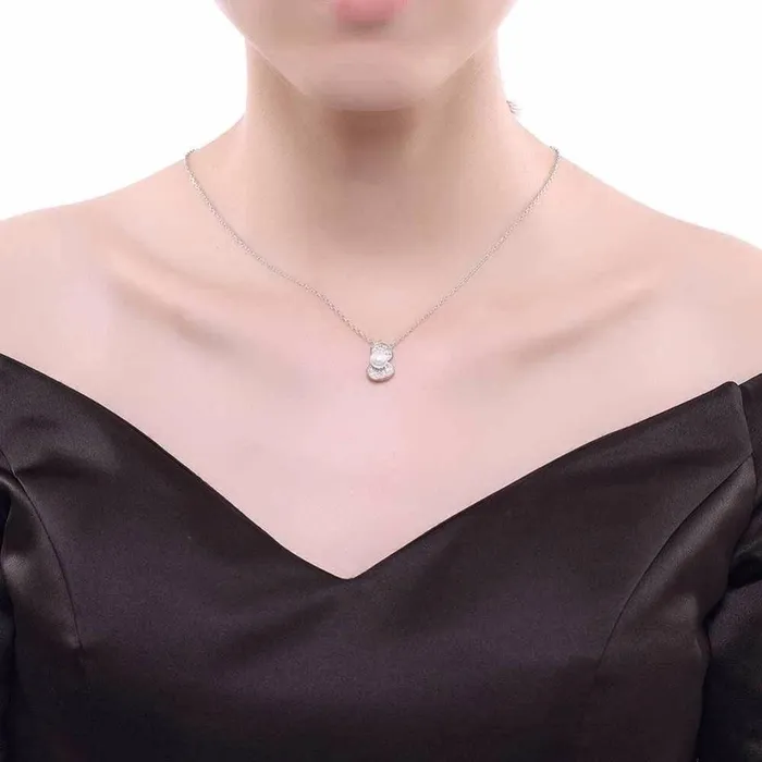 Necklaces Solid Womens 925 Sterling Silver Necklace with Simulated Pearl Shell Design Pendant Trendy Fashion Jewelry for Women Personalized Jewel