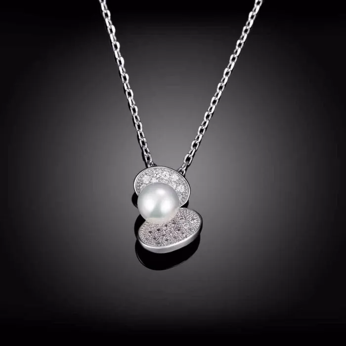Necklaces Solid Womens 925 Sterling Silver Necklace with Simulated Pearl Shell Design Pendant Trendy Fashion Jewelry for Women Personalized Jewel