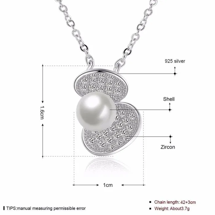 Necklaces Solid Womens 925 Sterling Silver Necklace with Simulated Pearl Shell Design Pendant Trendy Fashion Jewelry for Women Personalized Jewel