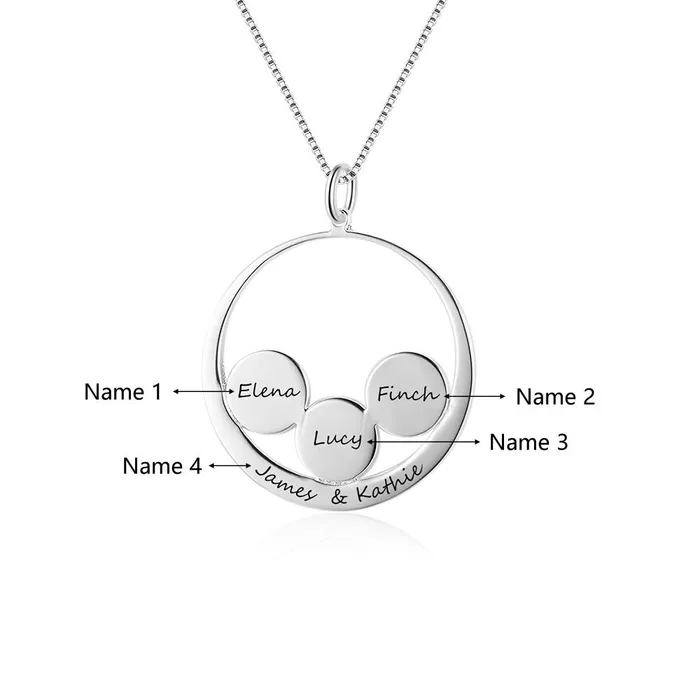 Personalized 925 Sterling Silver Name Necklace 3 Round Together in a Circle Pendant Trendy Womens Jewelry Personalized Jewel Necklaces