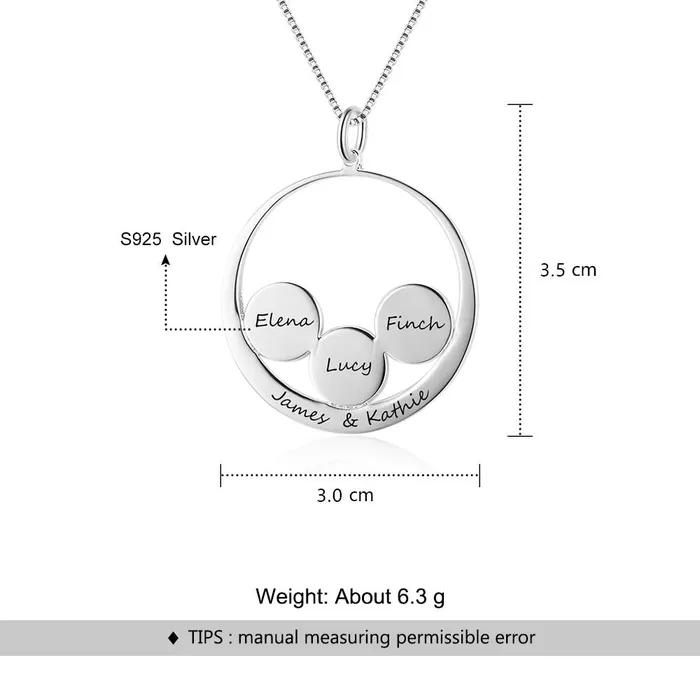 Personalized 925 Sterling Silver Name Necklace 3 Round Together in a Circle Pendant Trendy Womens Jewelry Personalized Jewel Necklaces