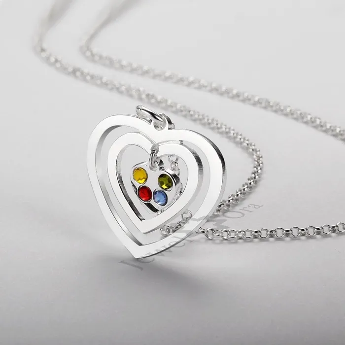 Personalized Jewel Necklaces Personalized 925 Sterling Silver Hollow Heart Necklace Four Name Four Birthstone Engraved Heart Pendant Jewelry Gift for Her