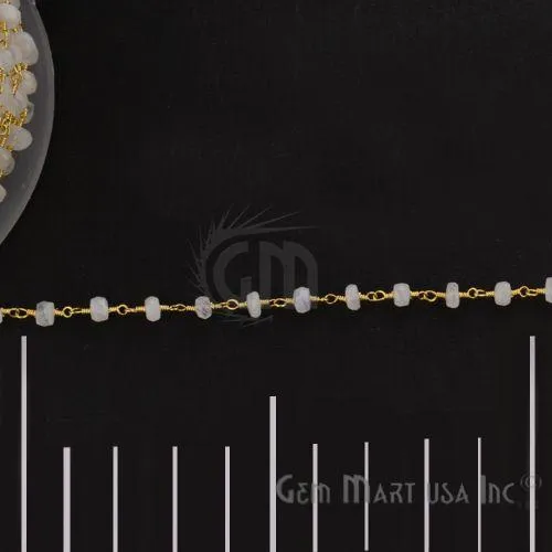 Rainbow Moonstone Golden Pyrite Beads 45mm Gold Wire Wrapped Rosary Chain GemmartUSA Necklaces