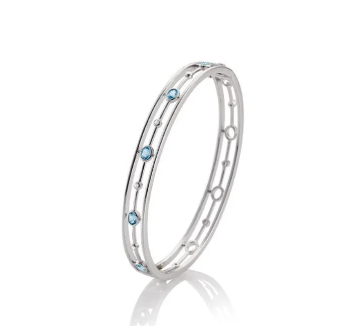 Rhodium Plated Sterling Silver Bezel Swiss Blue Topaz Bezel White Sapphire Oval Bangle Bracelet I8896 Breuning Bracelets Rhodium Plated Sterling Silver Bezel Swiss Blue Topaz Bezel White Sapphire Oval Bangle Bracelet I8896 Breuning Bracelets