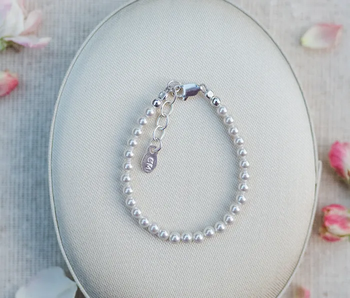 Sterling Silver Simulated Pearl Baby Bracelet for Kids Cherished Moments Bracelets