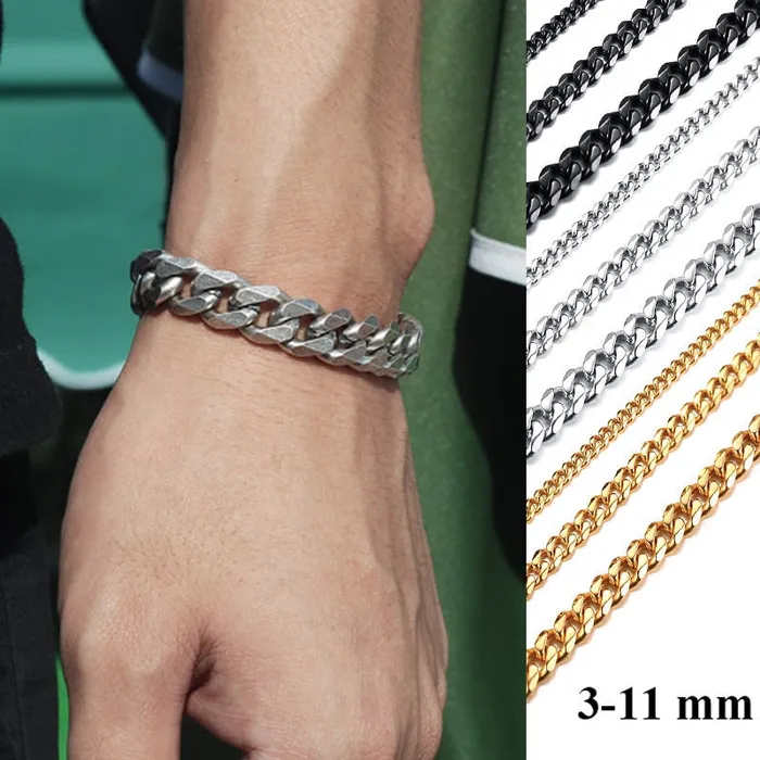 Sweet T 52 Wide Curb Cuban Basic 357911mm Chain Link Bracelets for MenWomen Anti Allergy Stainless Steel Wrist Wear Bracelets Sweet T 52 Wide Curb Cuban Basic 357911mm Chain Link Bracelets for MenWomen Anti Allergy Stainless Steel Wrist Wear Bracelets