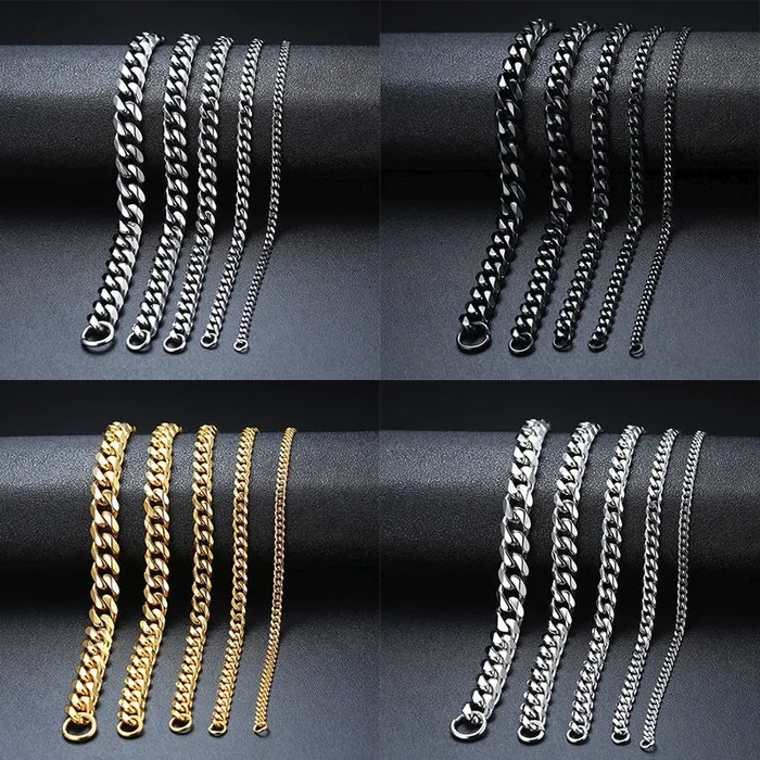 Sweet T 52 Wide Curb Cuban Basic 357911mm Chain Link Bracelets for MenWomen Anti Allergy Stainless Steel Wrist Wear Bracelets