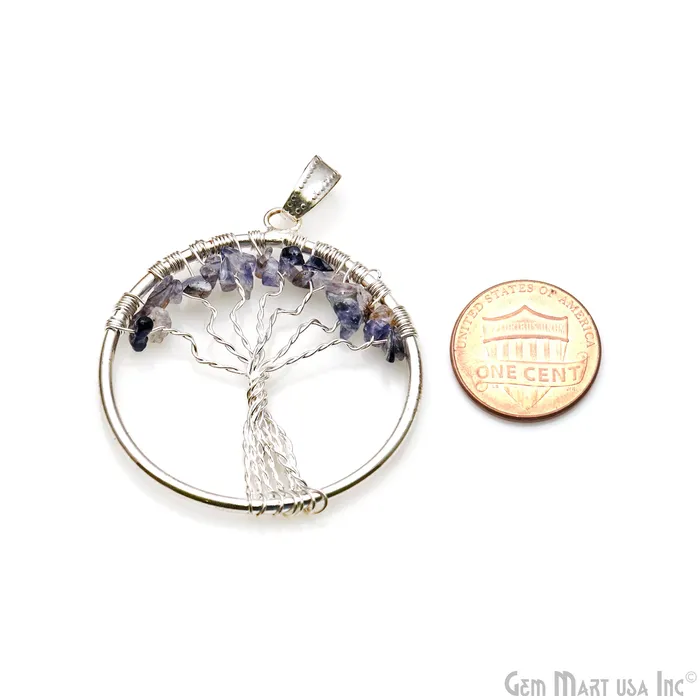 Tree Of Life Iolite 45x39 Gemstone Silver Wire Wrapped Necklace Pendant GemMartUSA Necklaces Tree Of Life Iolite 45x39 Gemstone Silver Wire Wrapped Necklace Pendant GemMartUSA Necklaces