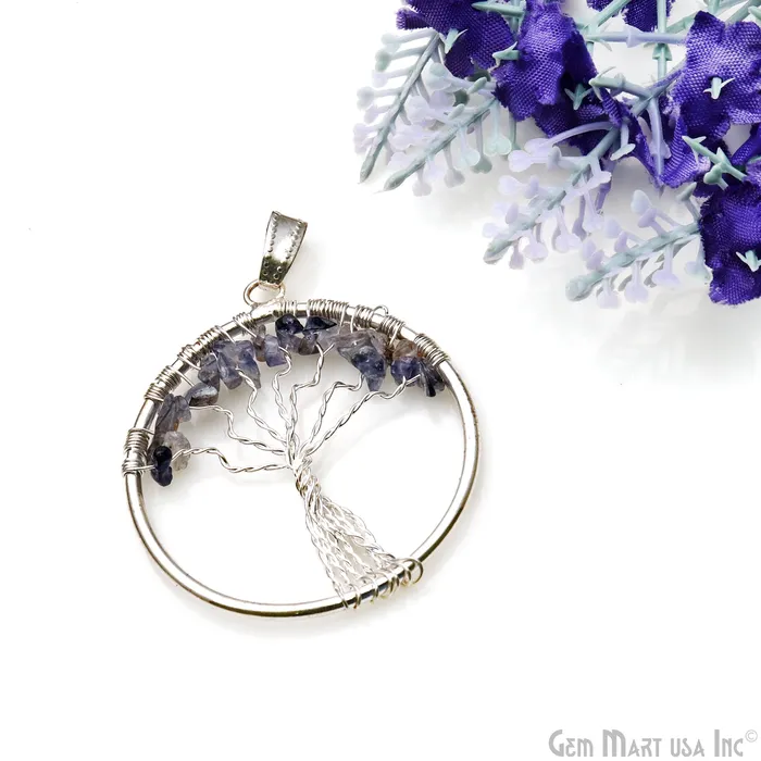 Tree Of Life Iolite 45x39 Gemstone Silver Wire Wrapped Necklace Pendant GemMartUSA Necklaces Tree Of Life Iolite 45x39 Gemstone Silver Wire Wrapped Necklace Pendant GemMartUSA Necklaces