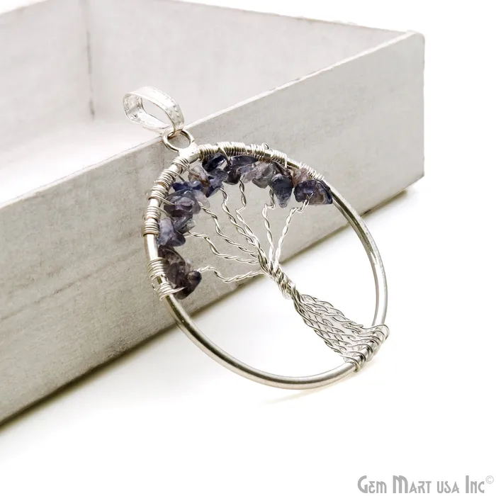 Tree Of Life Iolite 45x39 Gemstone Silver Wire Wrapped Necklace Pendant GemMartUSA Necklaces Tree Of Life Iolite 45x39 Gemstone Silver Wire Wrapped Necklace Pendant GemMartUSA Necklaces