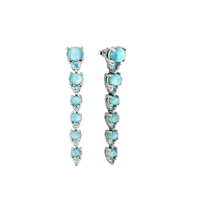 YoTreasure Earrings 533 Larimar Swiss Blue Topaz Solid 925 Sterling Silver Drop Earrings Jewelry