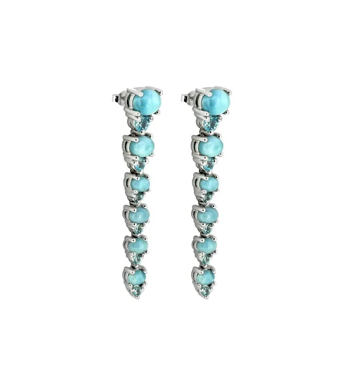 YoTreasure Earrings 533 Larimar Swiss Blue Topaz Solid 925 Sterling Silver Drop Earrings Jewelry