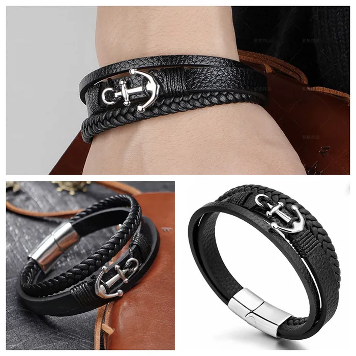 Anchor Multilayer Leather Bracelet Glitters Bracelets