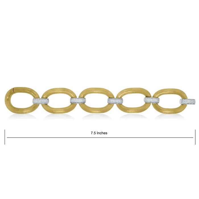 Beauvince Bracelets Textured Gold Diamond Link Broad Bracelet 156 ct Diamonds in Gold