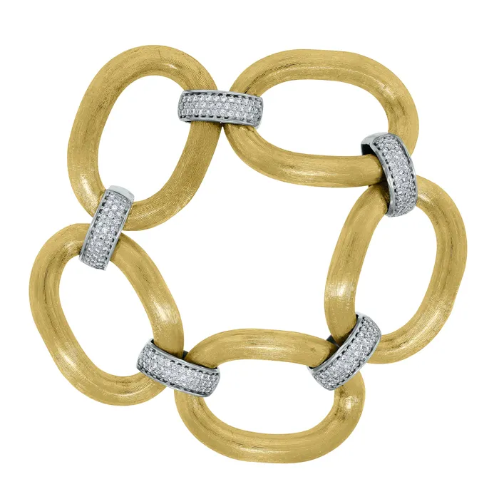 Beauvince Bracelets Textured Gold Diamond Link Broad Bracelet 156 ct Diamonds in Gold