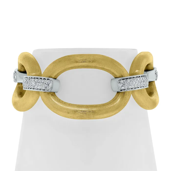 Beauvince Bracelets Textured Gold Diamond Link Broad Bracelet 156 ct Diamonds in Gold