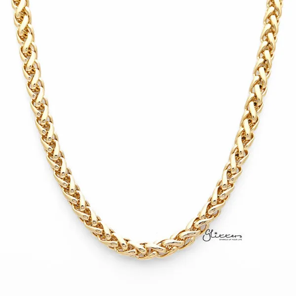 Bracelets 18K Gold IP Stainless Steel Braided Wheat Chain Mens Necklaces 7mm width 61cm length Glitters Bracelets 18K Gold IP Stainless Steel Braided Wheat Chain Mens Necklaces 7mm width 61cm length Glitters