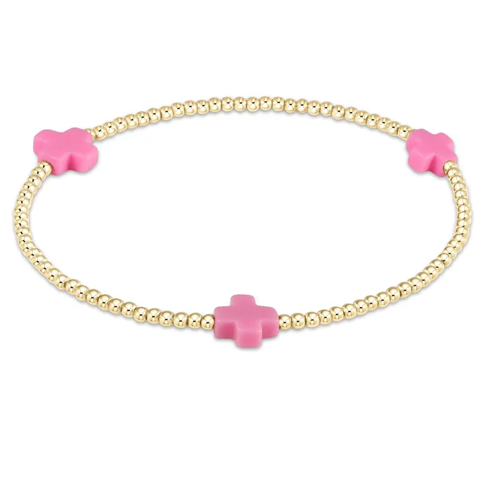 Bracelets enewton Signature Cross Gold Pattern 2mm Bead Bracelet Bright Pink