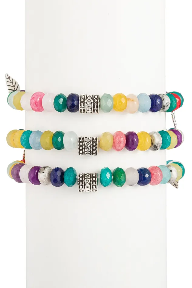 Bracelets Eye Candy LA Toya Beaded Bracelet Set Faceted Rainbow Agate