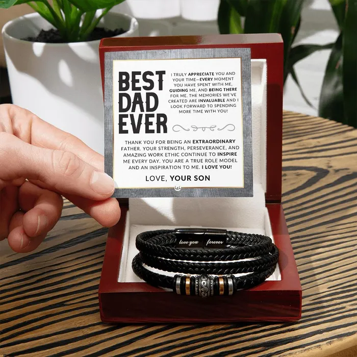 Bracelets ShineOn Fulfillment Dad Gift From His Son Mens Leather Bracelet For Dad Great For Christmas Fathers Day or His Birthday Bracelets ShineOn Fulfillment Dad Gift From His Son Mens Leather Bracelet For Dad Great For Christmas Fathers Day or His Birthday