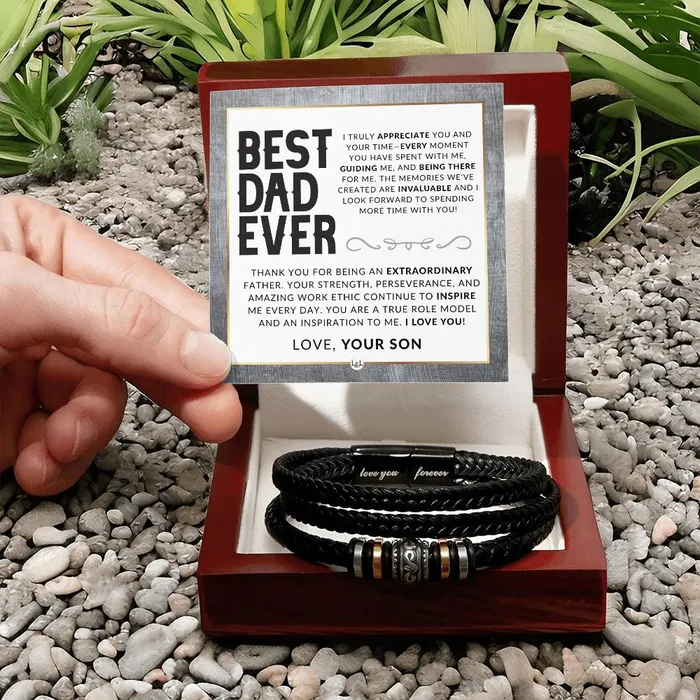 Bracelets ShineOn Fulfillment Dad Gift From His Son Mens Leather Bracelet For Dad Great For Christmas Fathers Day or His Birthday