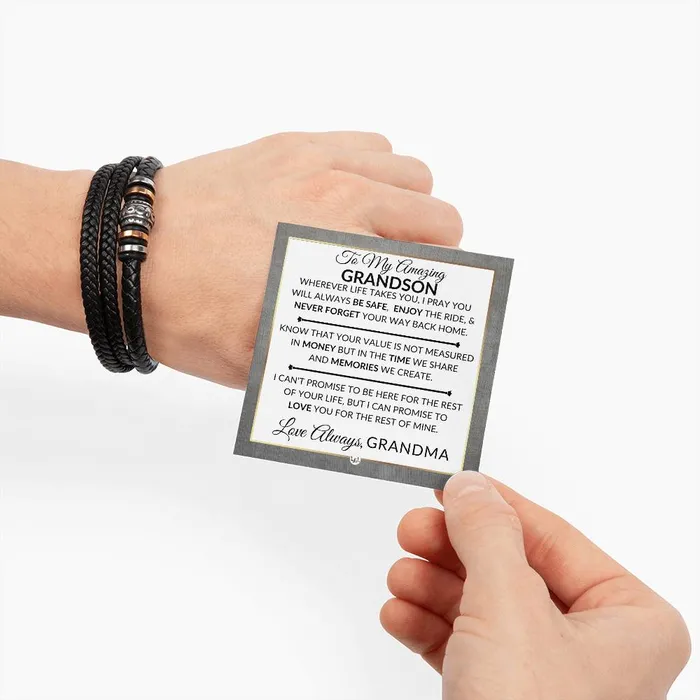 Bracelets ShineOn Fulfillment Gift For Grandson From Grandma Never Forget Your Way Home Mens Braided Leather Bracelet Great As A Christmas Gift or A Birthday Present For Him Bracelets ShineOn Fulfillment Gift For Grandson From Grandma Never Forget Your Way Home Mens Braided Leather Bracelet Great As A Christmas Gift or A Birthday Present For Him