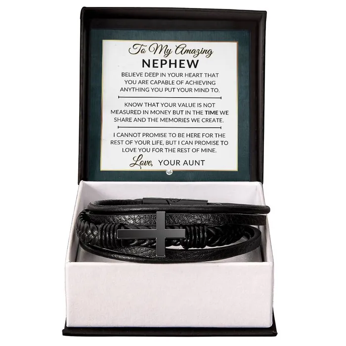 Bracelets ShineOn Fulfillment Nephew Gift From Aunt You Can Achieve Anything Mens Braided Leather Bracelet with Cross Christmas Gift or A Birthday Present For Him