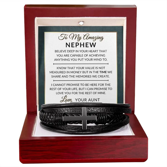 Bracelets ShineOn Fulfillment Nephew Gift From Aunt You Can Achieve Anything Mens Braided Leather Bracelet with Cross Christmas Gift or A Birthday Present For Him
