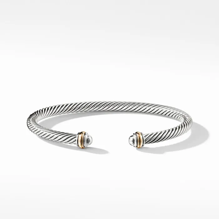 DAVID YURMAN INC David Yurman Classic Cable Silver Dome Bracelet with 18K Yellow Gold 4mm Bracelets DAVID YURMAN INC David Yurman Classic Cable Silver Dome Bracelet with 18K Yellow Gold 4mm Bracelets