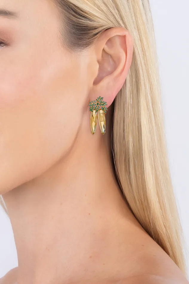 Earrings Eye Candy LA Dana Carrot 18K Gold Plated CZ Drop Earrings