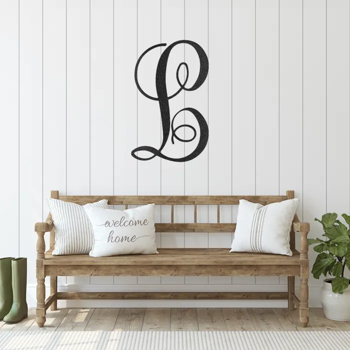 Fancy Initial Letter Metal Sign Family Name Sign Initial Wall Decor Front Porch Name Sign My Easy Monogram Necklaces