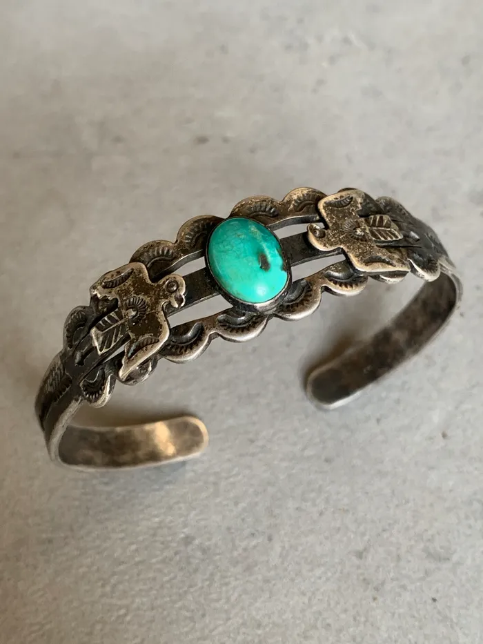 Fred Harvey Era Coin Silver Turquoise Bracelet Crown Jewels Coin Bracelets