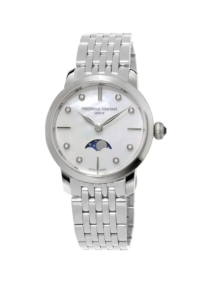 Frederique Constant Bracelets Slimline Ladies Moonphase Ultra Flat Timepiece in Stainless Steel