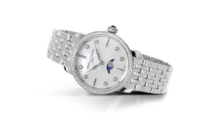 Frederique Constant Bracelets Slimline Ladies Moonphase Ultra Flat Timepiece in Stainless Steel